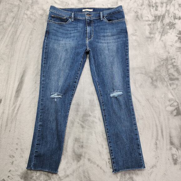 Levi’s Jeans Womens 33 Blue Slimming Skinny Distressed Mid Rise Raw Hem Stretch - Picture 1 of 15